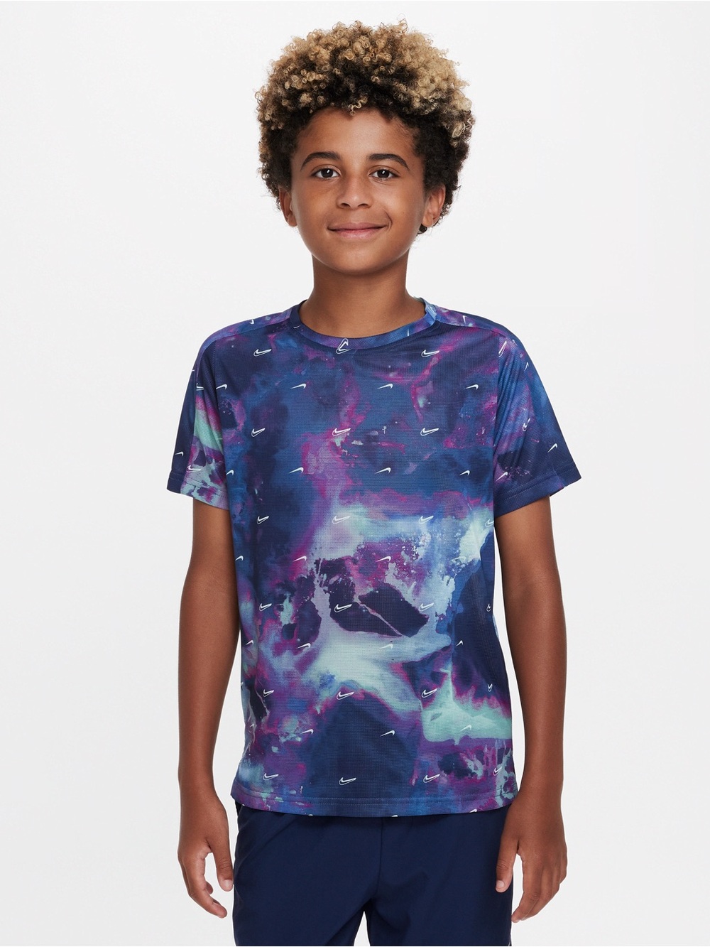 Nike Dri-Fit Boys' Galaxy Print Short Sleeve Tee - Navy/Purple